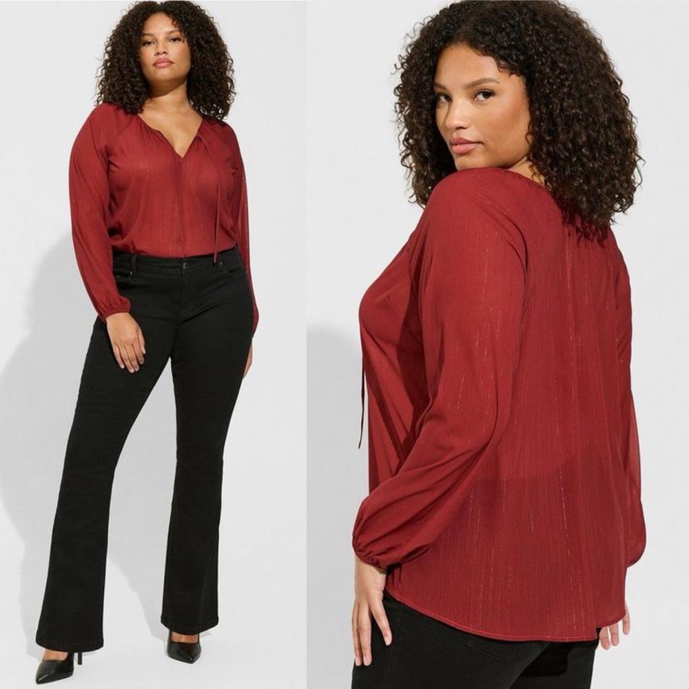 Torrid Crinkle Chiffon Tie Front Long Sleeve Blouse 5X NWT
